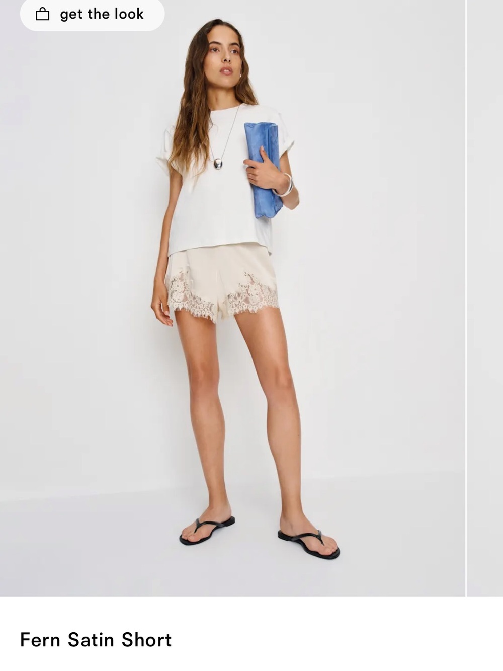 Reformation Cream Satin Lace Trim Fern Shorts